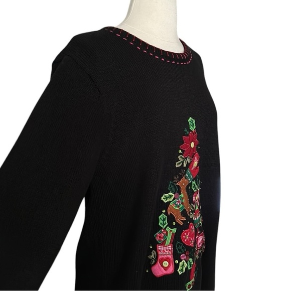 QUACKER FACTORY Vintage Christmas Sweater Light Up Embroidered Holiday Medium - Picture 6 of 17